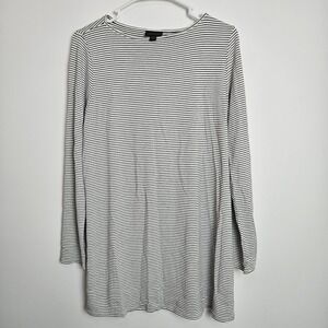 J Jill Wearever Tunic Top Sz M Striped Long Sleeve Side‎ Slit Rayon Stretch Knit